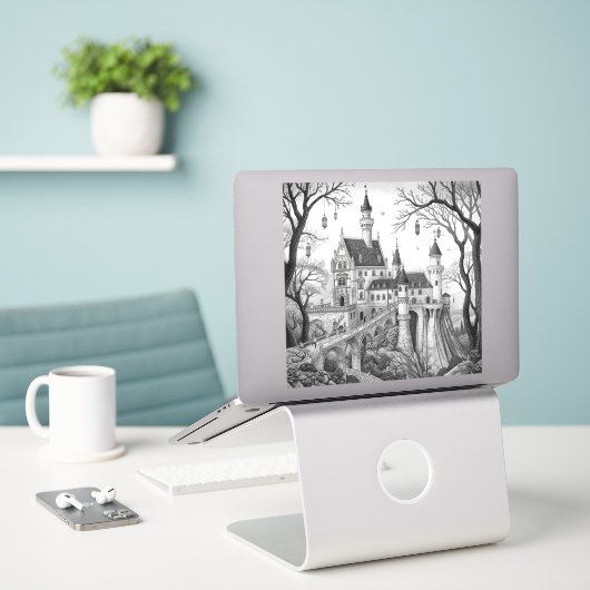 Sticker Enchanted Ink Dreams: Black & White Fairy Tale  (Ordinateur portable sur le bureau)
