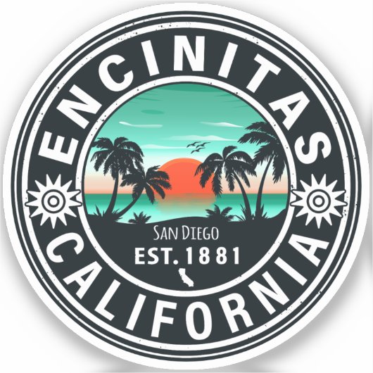 Sticker Encinitas California Retro Sunset Souvenirs 80s (Recto)