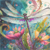 Sticker Encre et stylo Aquarelle Vinyle Dragonfly (Recto)