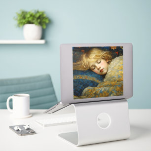 Sticker Enfant dormant rêvé dans une courtepointe fleurie