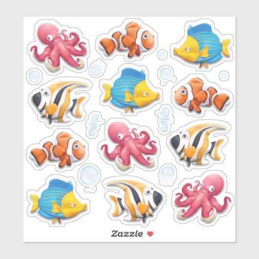 Sticker Enfant Poisson Tropical Coloré (Feuille)