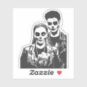 Sticker Enfant Zombie et fille zombie Romance Halloween (Feuille)