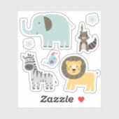 Sticker Enfants Cute Zoo Animaux Eléphant Lion Zebra (Feuille)