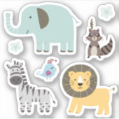 Sticker Enfants Cute Zoo Animaux Eléphant Lion Zebra (Devant)