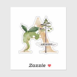 Sticker Enfants Dragon Nom Personnalisé Monogramme A Vinyl