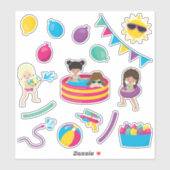 Sticker Enfants Eau Jouer avec les filles (Feuille)