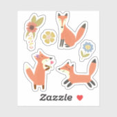 Sticker Enfants Foxes de renard sympa avec fleurs (Feuille)