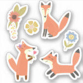 Sticker Enfants Foxes de renard sympa avec fleurs (Devant)