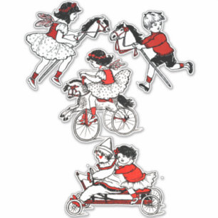 Sticker Enfants Jouer avec des jouets illustration Vintage
