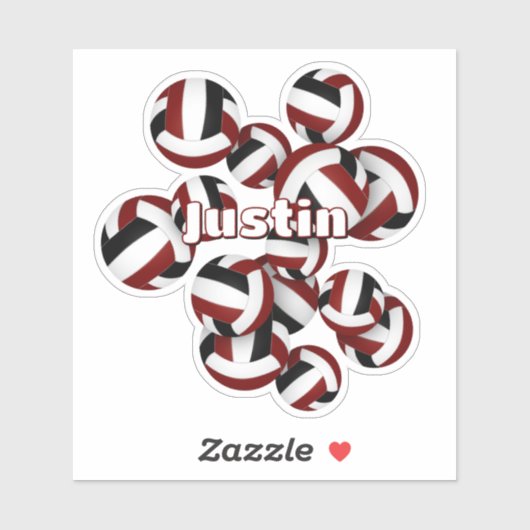 Sticker enfants nom maroon noir équipe couleurs volleyball (Feuille)