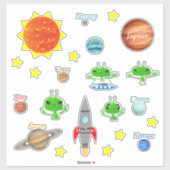 Sticker Enfants Nom Planètes Aliens Spaceships Système sol (Feuille)