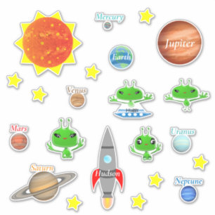 Sticker Enfants Nom Planètes Aliens Spaceships Système sol