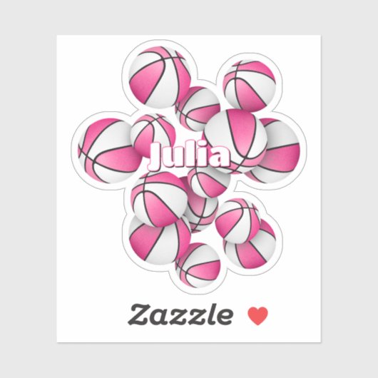 Sticker enfants nom rose blanc boules de basket (Feuille)