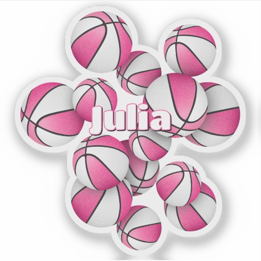 Sticker enfants nom rose blanc boules de basket (Devant)