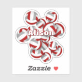 Sticker enfants nom rouge gris équipe couleurs volleyballs (Feuille)