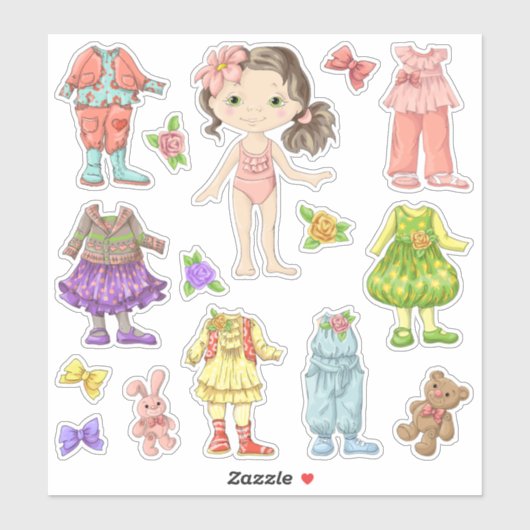 Sticker Enfants Robe-A-Brunette-Poupée (Feuille)