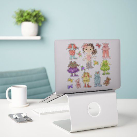 Sticker Enfants Robe-A-Brunette-Poupée (Ordinateur portable sur le bureau)