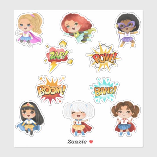Sticker Enfants Superhero filles (Feuille)