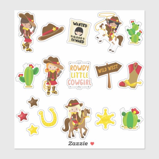 Sticker Enfants Wild West Cowgirls (Feuille)