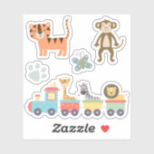 Sticker Enfants Zoo mignonne Animaux en train (Feuille)
