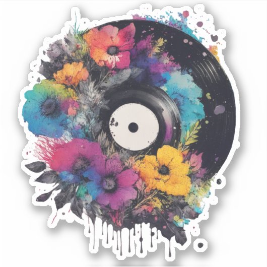 Sticker Enregistrement en vinyle avec fleurs colorées (Devant)