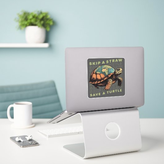 STICKER ENREGISTRER LES TORTUES SKIP A STRAW ENREGISTRER U (Ordinateur portable sur le bureau)