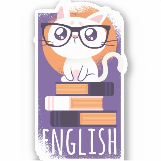 Sticker ENSEIGNANTS ANGLAIS Cadeau - Cute Kawaii Chat Purp (Devant)