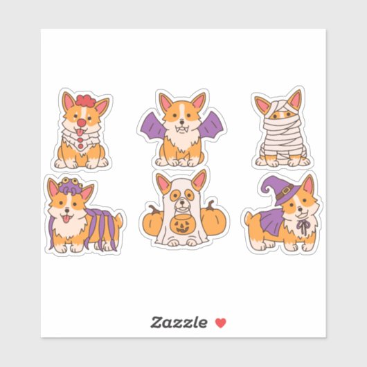 STICKER ENSEMBLE CORGI CUTE HALLOWEEN (Feuille)