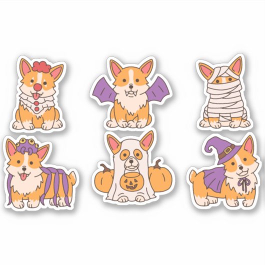 STICKER ENSEMBLE CORGI CUTE HALLOWEEN (Devant)