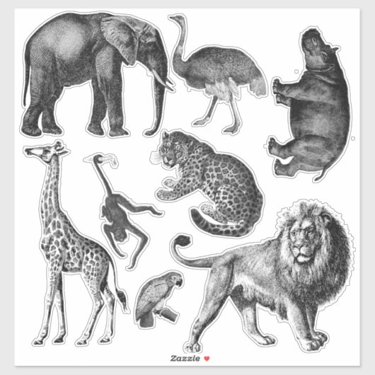 Sticker Ensemble d'animaux africains (Feuille)