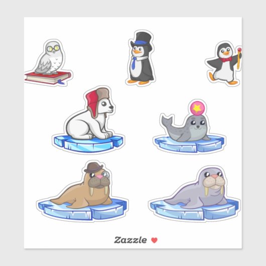 Sticker ensemble d'animaux artiques mignons (Feuille)