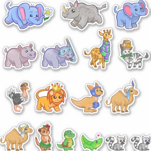 Sticker ensemble d'animaux de safari mignons (Devant)
