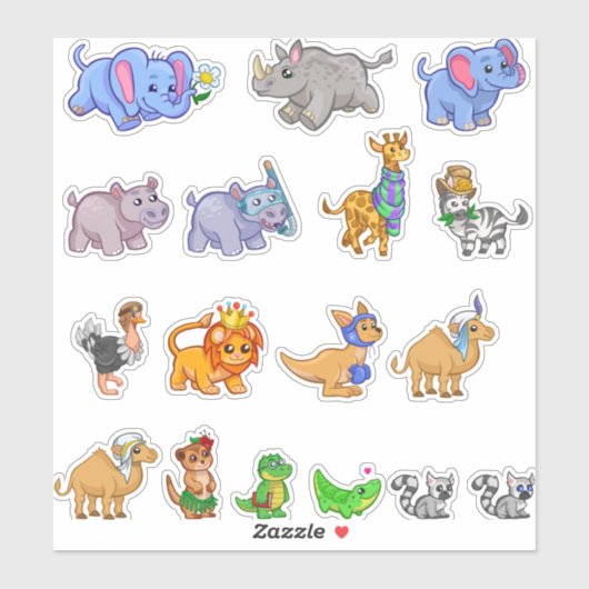 Sticker ensemble d'animaux de safari mignons (Feuille)