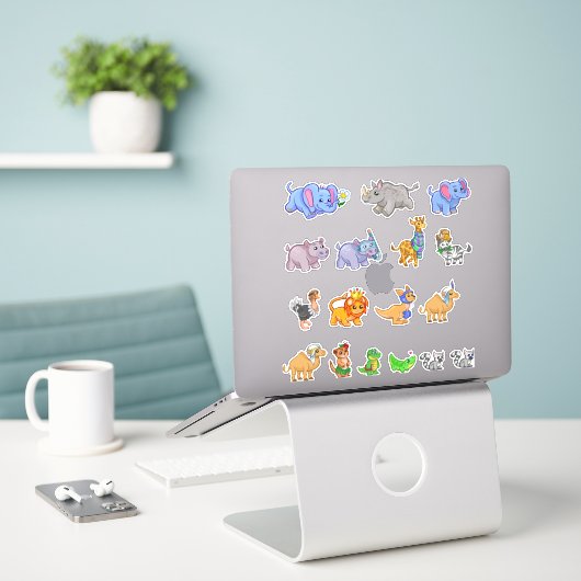 Sticker ensemble d'animaux de safari mignons (Ordinateur portable sur le bureau)