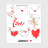 Sticker Ensemble d'autocollants à thème de Valentine (Feuille)