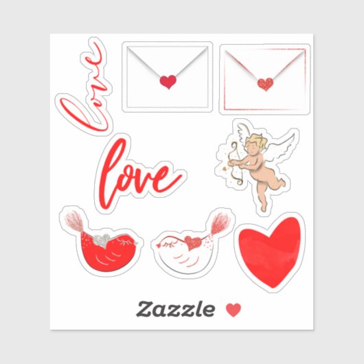 Sticker Ensemble d'autocollants à thème de Valentine (Feuille)