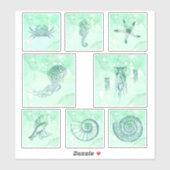 Sticker Ensemble d'autocollants aquarelle de créatures mar (Feuille)