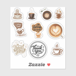 Sticker Ensemble d'autocollants Café Brun Vintage Merci