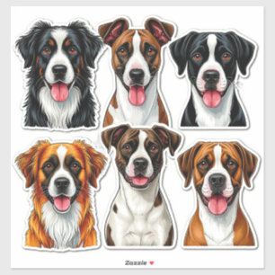 Sticker Ensemble d'autocollants de chiens avec visage déta