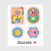 Sticker Ensemble d'autocollants de dessin animé rétro (Feuille)