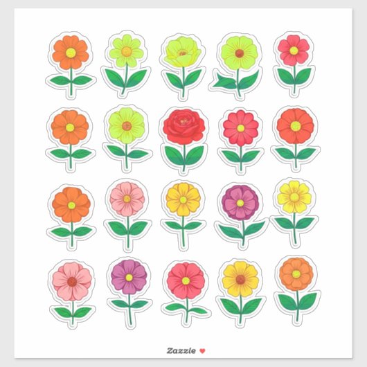 Sticker Ensemble d'autocollants de fleurs colorés (Feuille)