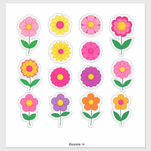 Sticker Ensemble d'autocollants de fleurs colorés (Feuille)