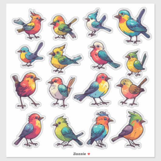Sticker Ensemble d'autocollants d'oiseaux colorés de style (Feuille)