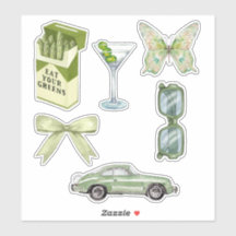 Ensemble d'autocollants esthétiques Green Coquette