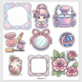 Sticker Ensemble d'autocollants esthétiques Kawaii mignons (Feuille)