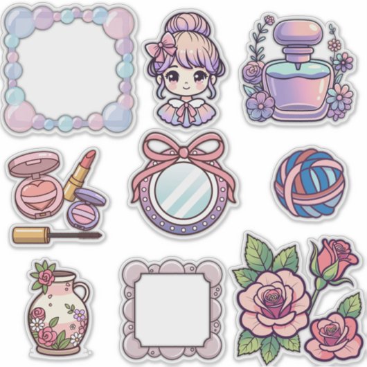 Sticker Ensemble d'autocollants esthétiques Kawaii mignons (Devant)