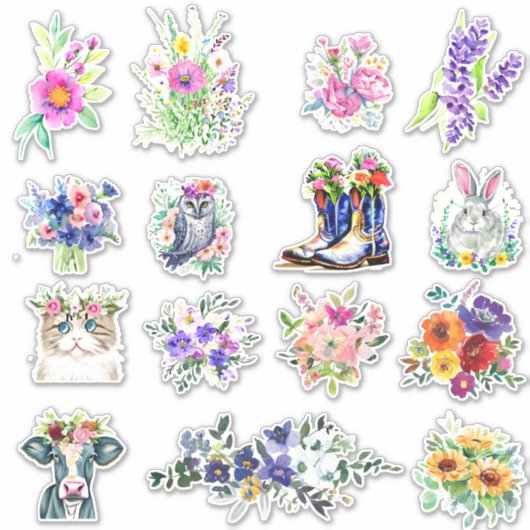 Sticker Ensemble d'autocollants floraux de printemps et d' (Devant)