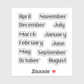 Sticker Ensemble d'autocollants pixelisés mois de l'année  (Feuille)