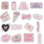 Sticker Ensemble d'autocollants rose esthétique mignon (Devant)