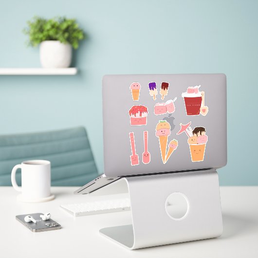 Sticker Ensemble de 10 objets doux design | Crème glacée m (Ordinateur portable sur le bureau)